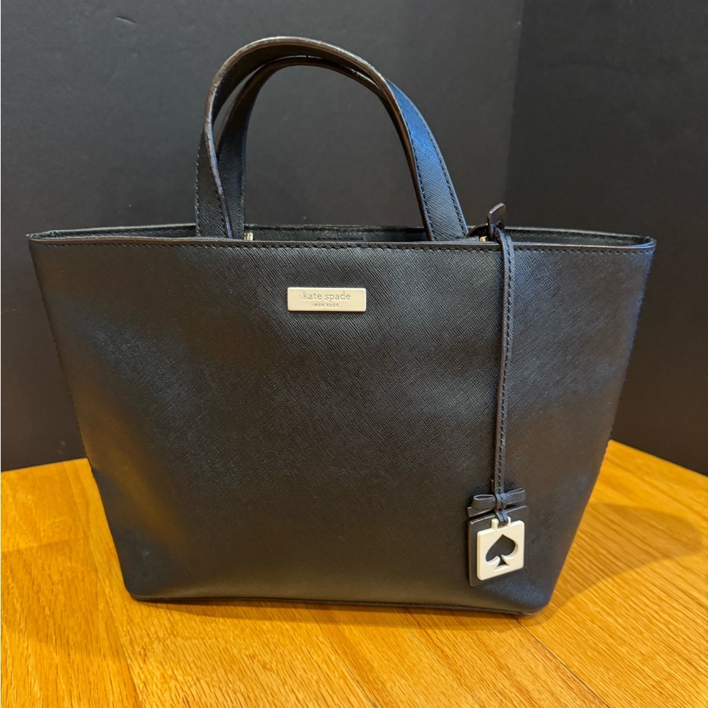 Kate Spade Black New York Juno Tote Double Handle Bag & Decorative Spade Charm